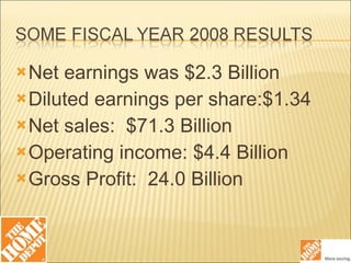 Net earnings was $2.3 Billion Diluted earnings per share:$1.34 Net sales:  $71.3 Billion Operating income: $4.4 Billion Gross Profit:  24.0 Billion 