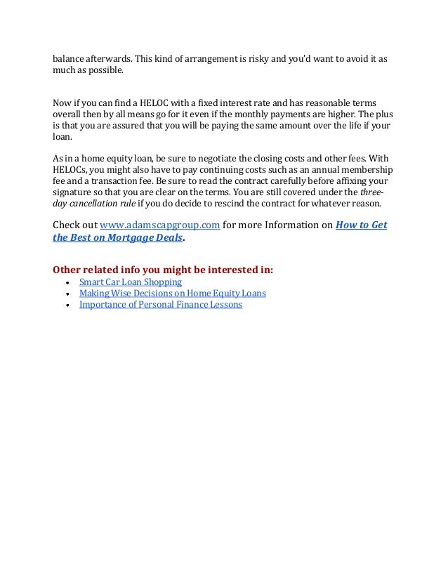 Home Equity Line of Credit (HELOC)