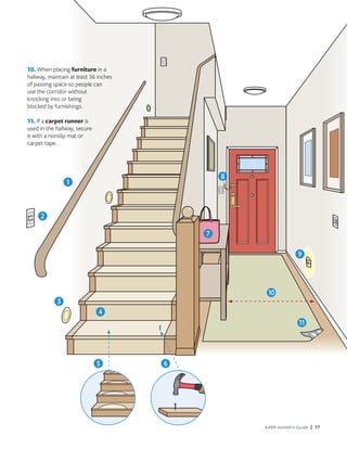 AARP HomeFit Guide | 17
10. When placing furniture in a
hallway, maintain at least 36 inches
of passing space so people ca...