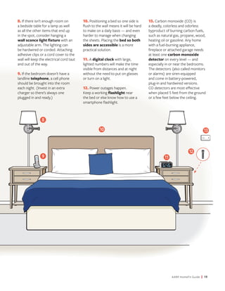 AARP HomeFit Guide | 19
8. If there isn’t enough room on
a bedside table for a lamp as well
as all the other items that en...