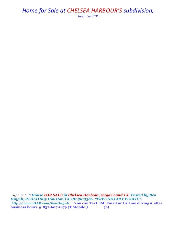 Home for sale in chelsea harbour sugar land tx august 17th 2011