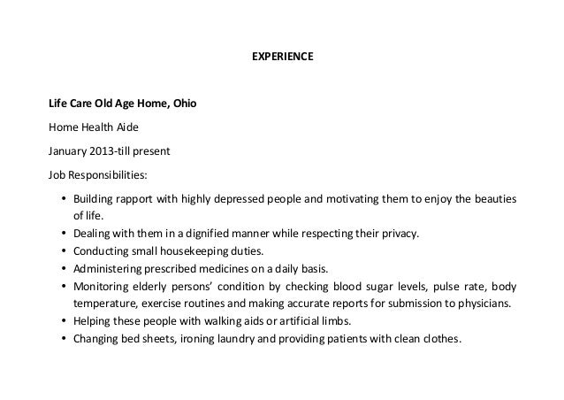 sample home health aide resumes