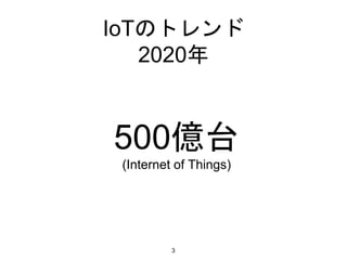 IoTのトレンド
2020年
3
500億台
(Internet of Things)
 