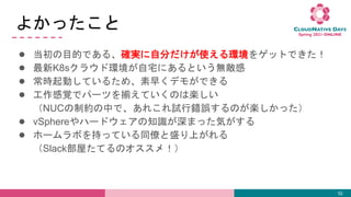 褫ä
 ĿĤǤ롢_gԷ֤ʹh򥲥åȤǤ
 K8s饦ɭhլˤȤo
 rӤƤ뤿ᡢ礯ǥ⤬Ǥ
 ҙǥѩ`ĤBƤΤϘS
NUCƼsФǡ줳ԇe`ΤSä
 vSphereϩ`ɥ֪Rޤäݤ
 ۩`ܤ֤äƤͬŤʢϤ
SlackݤƤΥᣡ
52
 