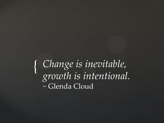 { Change is inevitable,
growth is intentional.
~ Glenda Cloud
 