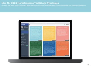 Idea 13: DCLG Homelessness Toolkit and Typologies
A toolkit that helps service providers better identify and support poten...