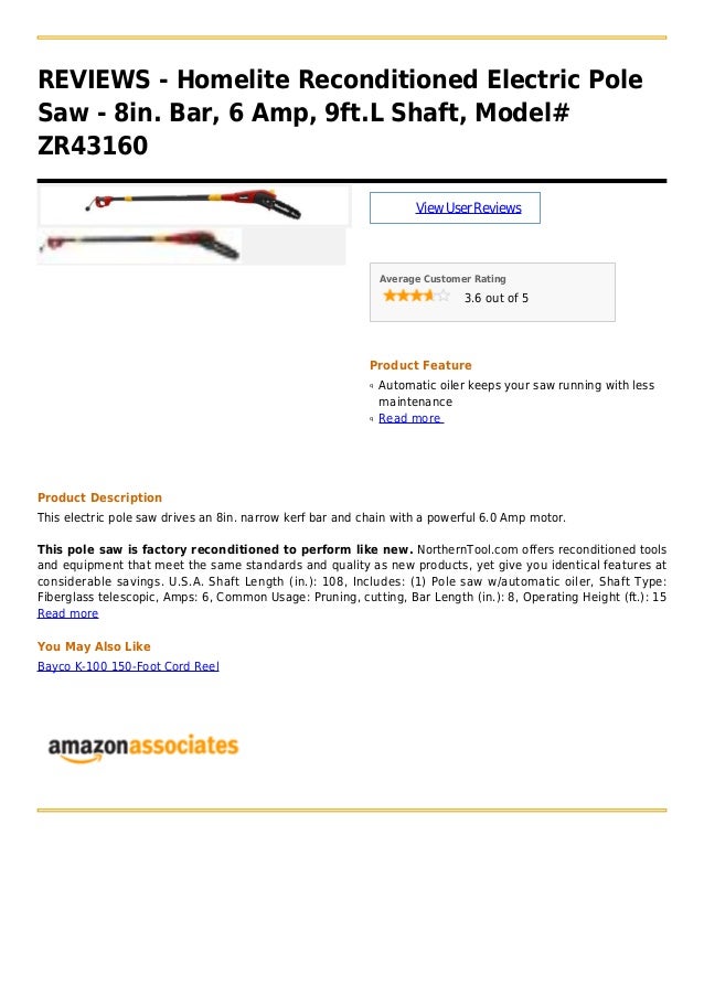 Homelite reconditioned electric pole saw 8in. bar, 6 amp, 9ft.l shaft