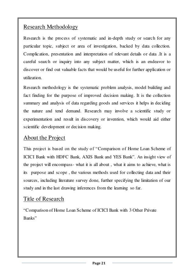 Project report on comparison of home loans Project report on comparison of home loans