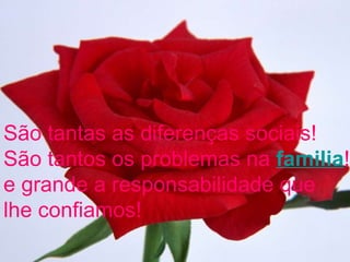 São tantas as diferenças sociais! São tantos os problemas na  familia ! e grande a responsabilidade que  lhe confiamos! 