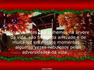 São presentes que colhemos na árvore da vida, são frutos da amizade e de muita luz em nossos momentos... algumas vezes nebulosos pelas adversidades da vida...   