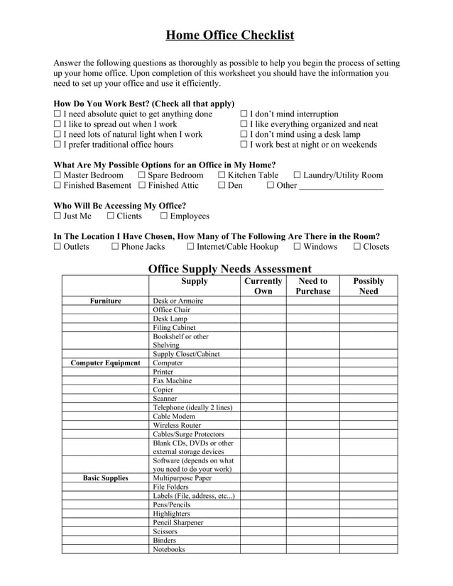 Home office checklist PDF