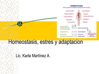 Homeostasis, estres y adaptacion
Lic. Karla Martínez A.
 
