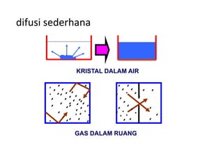 difusi sederhana
KRISTAL DALAM AIR
GAS DALAM RUANG
 