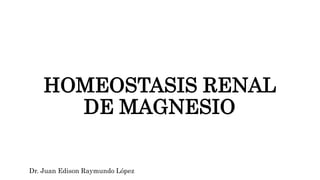 HOMEOSTASIS RENAL
DE MAGNESIO
Dr. Juan Edison Raymundo López
 