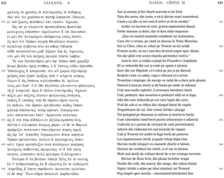 432 ILIADOS. L ILIADA. CÂNTUL XI 433
135
140
145
150
155
160
165
135
140
145
150
155
160
165
calkÒj te crusÒj te polÚkmhtÒj te s…dhroj,
tîn kšn toi car…saito pat¾r ¢pere…si' ¥poina,
e„ nîŽ zwoÝj pepÚqoit' ™pˆ nhusˆn 'Acaiîn.
•Wj tè ge kla…onte prosaud»thn basilÁa
meilic…oij ™pšessin: ¢me…likton d' Ôp' ¥kousan:
e„ mn d¾ 'Antim£coio dafronoj uƒšej ™stÒn,
Ój pot' ™nˆ Trèwn ¢gorÍ Menšlaon ¥nwgen
¢ggel…hn ™lqÒnta sÝn ¢ntiqšJ 'OdusÁŽ
aâqi katakte‹nai mhd' ™xšmen ¨y ™j 'AcaioÚj,
nàn mn d¾ toà patrÕj ¢eikša t…sete lèbhn.
’H, kaˆ Pe…sandron mn ¢f' †ppwn ðse cam©ze
dourˆ balën prÕj stÁqoj: Ö d' Ûptioj oÜdei ™re…sqh.
`IppÒlocoj d' ¢pÒrouse, tÕn aâ camaˆ ™xen£rixe
ce‹raj ¢pÕ x…feŽ tm»xaj ¢pÒ t' aÙcšna kÒyaj,
Ólmon d' ìj œsseue kul…ndesqai di' Ðm…lou.
toÝj mn œas': Ö d' Óqi ple‹stai klonšonto f£laggej,
tÍ ·' ™nÒrous', ¤ma d' ¥lloi ™ãkn»midej 'Acaio….
pezoˆ mn pezoÝj Ôlekon feÚgontaj ¢n£gkV,
ƒppe‹j d' ƒppÁaj: ØpÕ dš sfisin ðrto kon…h
™k ped…ou, t¾n ðrsan ™r…gdoupoi pÒdej †ppwn
calkù dhŽÒwntej: ¢t¦r kre…wn 'Agamšmnwn
a„n ¢pokte…nwn ›pet' 'Arge…oisi keleÚwn.
æj d' Óte pàr ¢dhlon ™n ¢xÚlJ ™mpšsV ÛlV,
p£ntV t' e„lufÒwn ¥nemoj fšrei, o‰ dš te q£mnoi
prÒrrizoi p…ptousin ™peigÒmenoi purÕj ÐrmÍ:
ìj ¥r' Øp' 'AtredV 'Agamšmnoni p‹pte k£rhna
Trèwn feugÒntwn, polloˆ d' ™riaÚcenej †ppoi
ke…n' Ôcea krot£lizon ¢n¦ ptolšmoio gefÚraj
¹niÒcouj poqšontej ¢mÚmonaj: o‰ d' ™pˆ ga…V
ke…ato, gÚpessin polÝ f…lteroi À ¢lÒcoisin.
“Ektora d' ™k belšwn Ûpage ZeÝj œk te kon…hj
œk t' ¢ndroktas…hj œk q' a†matoj œk te kudoimoà:
'Atredhj d' ›peto sfedanÕn Danao‹si keleÚwn.
o‰ d par' ”Ilou sÁma palaioà Dardan…dao
Aur ºi-aramã ºi fier fãurit anevoie-n tot felul.
Tata din astea, din toate, o sã-þi dãruie mari sumedenii,
Când o sã afle cã noi vom fi teferi ºi vii la corãbii.”
Astfel, cu lacrimi în ochi, grãirã-mpãratului dânºii
Vorbe duioase ºi dulci, dar el fãrã milã rãspunse:
„ªtiu cã sunteþi amândoi mlãdiþele lui Antimahos,
Care-ntr-o vreme, pe când se dusese la Troia Menelau
Sol cu Ulise, silea în sobor pe Troieni sã-mi ucidã
Fratele acolo, sã nu-i mai dea drumul napoi spre Ahaia;
Voi dar plãti-veþi acum miºelia pãrintelui vostru.”
Asta le zice ºi suliþa-n piept lui Pisandru-i împlântã.
El se îmburdã din car ºi cade pe spate-n þãrânã.
Sare din car Hipoloh, ci-l culcã pe jos ºi pe dânsul,
Braþele-i taie cu sabia, capu-i rãteazã ºi-n urmã
Trunchiu-i împinge, de merge ca sulul de-a dura prin gloatã.
Dânsul îi lasã pe morþi ºi dã busta pe unde se-ndeasã
Cele mai multe-nglotiri; îl urmeazã nãvalnici Aheii.
Unii, pedeºtri, dau moartea-n pedeºtri siliþi sã ia fuga,
Alþii din care îmburdã pe cei care luptã din care;
Praf de sub ei se ridicã din câmpul bãtut de copite
Tropotitoare de cai. Dar craiul Atride-i alungã
Tot pologind pe duºmani ºi oºtirea ºi-ntartã la harþã.
Cum câteodatã când focul pustiu izbucneºte-n adâncul
Codrului ºi e purtat de vârtejul de vânt pretutindeni,
Arborii din rãdãcinã tot cad mistuiþi de vãpaie;
Cad ºi Troienii tot astfel în fugã loviþi de puterea
Lui Agamemnon Atrid, ºi goale telegi dupã sine
Huruie mulþi telegari cu coamele zburle-n bãtaie,
Dornici de vrednicii lor vizitii, ci ei zac în þãrânã
Mult mai doriþi de vultani decât de-a lor scumpe neveste.
Hector de Zeus ferit, din ploaia lovirilor scapã
Teafãr din colb, din mãcel, din sânge, din valma bãtãii.
Vajnic Atride s-aþine pe-Ahei înteþind, iar Troienii
Fug înapoi spre movila – mormântul bãtrânului Ilos
 
