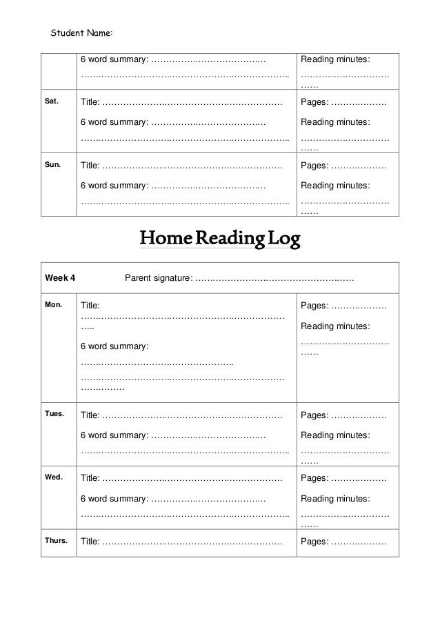 Home reading log