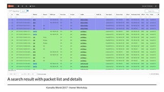 A search result with packet list and details
Kamailio World 2017 - Homer Workshop
 