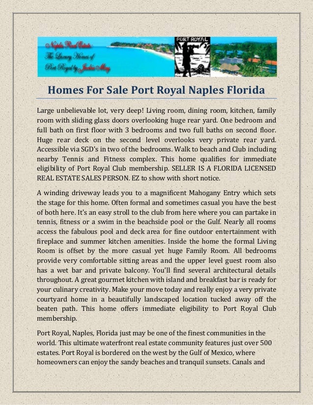 Homes for sale port royal naples florida