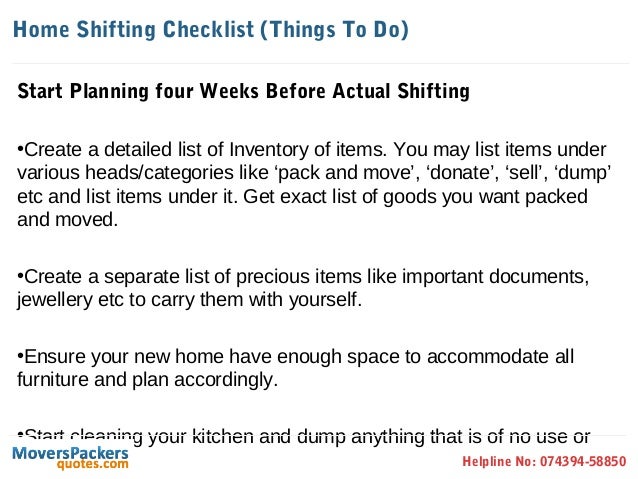 home shifting checklist shifting planning