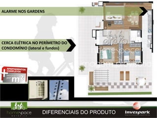 ALARME NOS GARDENS




CERCA ELÉTRICA NO PERÍMETRO DO
CONDOMÍNIO (lateral e fundos)




                  DIFERENCIAIS DO PRODUTO
 