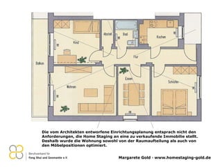 Die vom Architekten entworfene Einrichtungsplanung entsprach nicht den Anforderungen, die Home Staging an eine zu verkaufende Immobilie stellt. Deshalb wurde die Wohnung sowohl von der Raumaufteilung als auch von  den Möbelpositionen optimiert.  