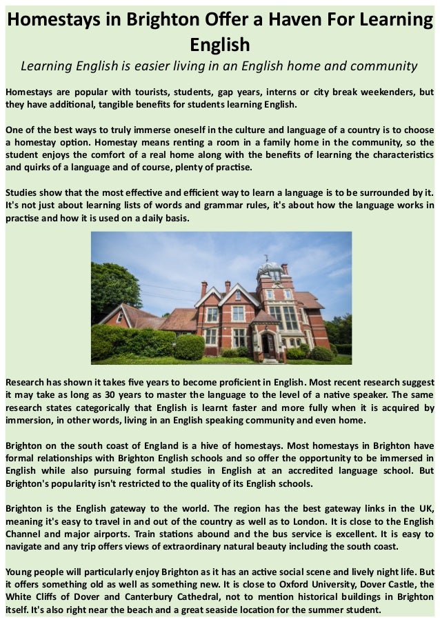 Homestays In Brighton Offer A Haven For Learning English