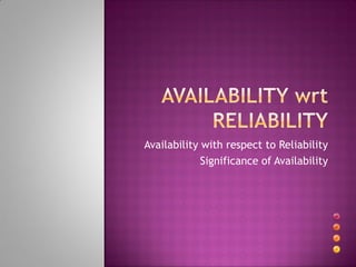 Availability with respect to Reliability
Significance of Availability
 