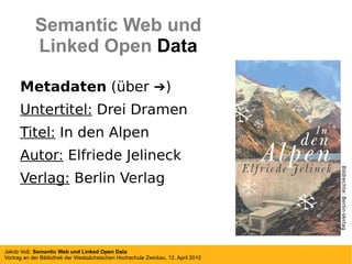 Bildrechte: Berlin-Verlag Semantic Web und Linked Open  Data Metadaten  (über ➔) Untertitel:  Drei Dramen Titel:  In den Alpen Autor:  Elfriede Jelineck Verlag:  Berlin Verlag 