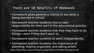 Comprehensive Guide to Homework: Purpose, Benefits, and Types | PPTX