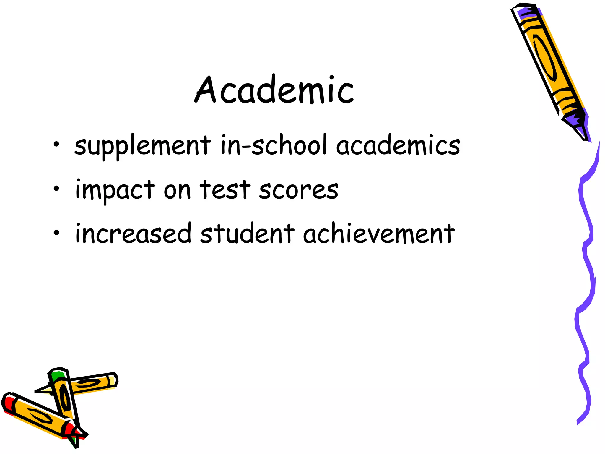 Academic supplement in-school academics impact on test scores increased student achievement 