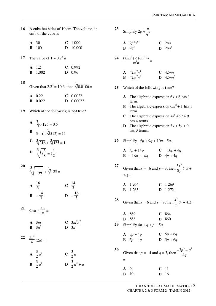 Breanna: Algebraic Formulae Form 2 Kssm