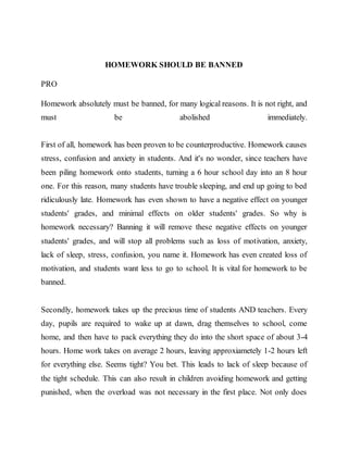 Homework should be banned | DOCX