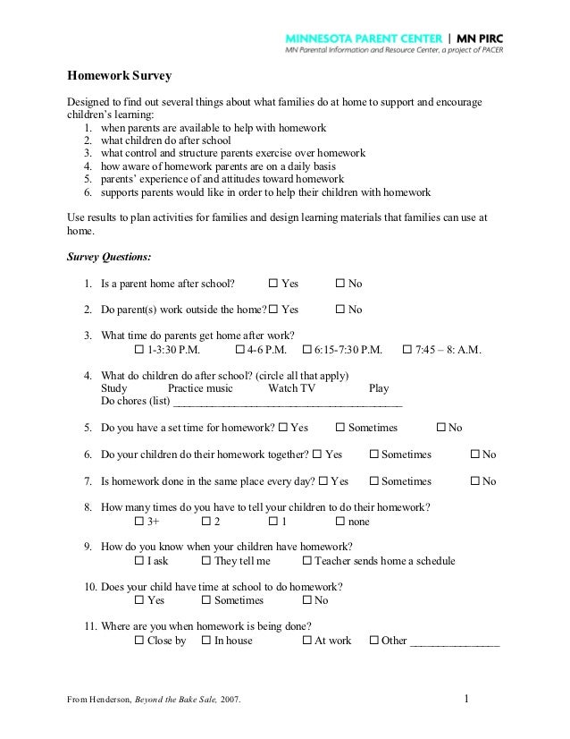 homework survey questions for parents