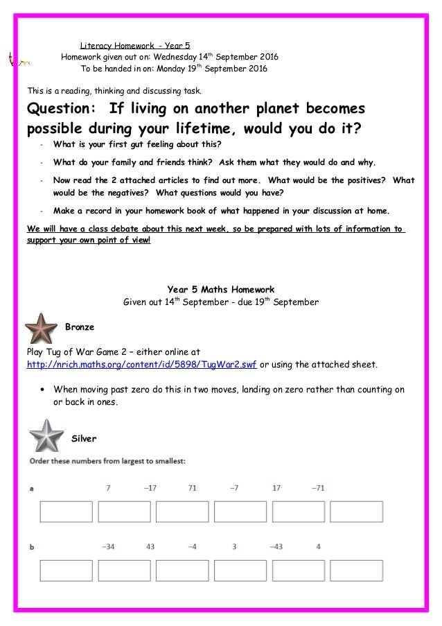 literacy homework year 5