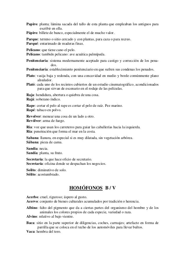 palabras homofonas respecto de los