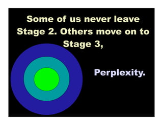 Some of us never leave
Stage 2. Others move on to
         Stage 3,


               Perplexity.
 