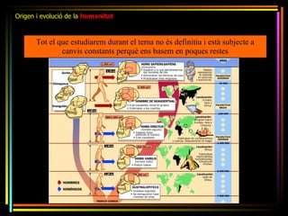 Origen i evolució de la humanitat



       Tot el que estudiarem durant el tema no és definitiu i està subjecte a
               canvis constants perquè ens basem en poques restes
 