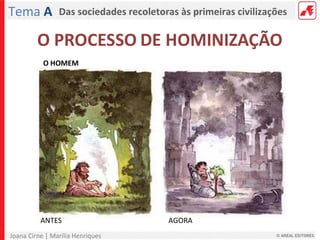 Joana Cirne | Marília Henriques
Das sociedades recoletoras às primeiras civilizaçõesTema A
O HOMEM
ANTES AGORA
 