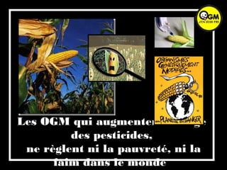 Les OGM qui augmentent l'usage
des pesticides,
ne règlent ni la pauvreté, ni la
faim dans le monde
 