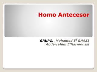 Homo Antecesor 
GRUPO: .Mohamed El GHAZI 
.Abderrahim ElHarmoussi 
 
