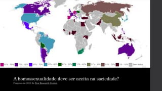 A homossexualidade deve ser aceita na sociedade?
Pesquisa de 2013 do Pew Research Center.
 