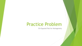 Practice Problem
Chi-Squared Test for Homogeneity
 