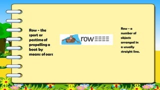 Row Homophone Homonyms.pptx homonyms homonyms homonyms | PPTX