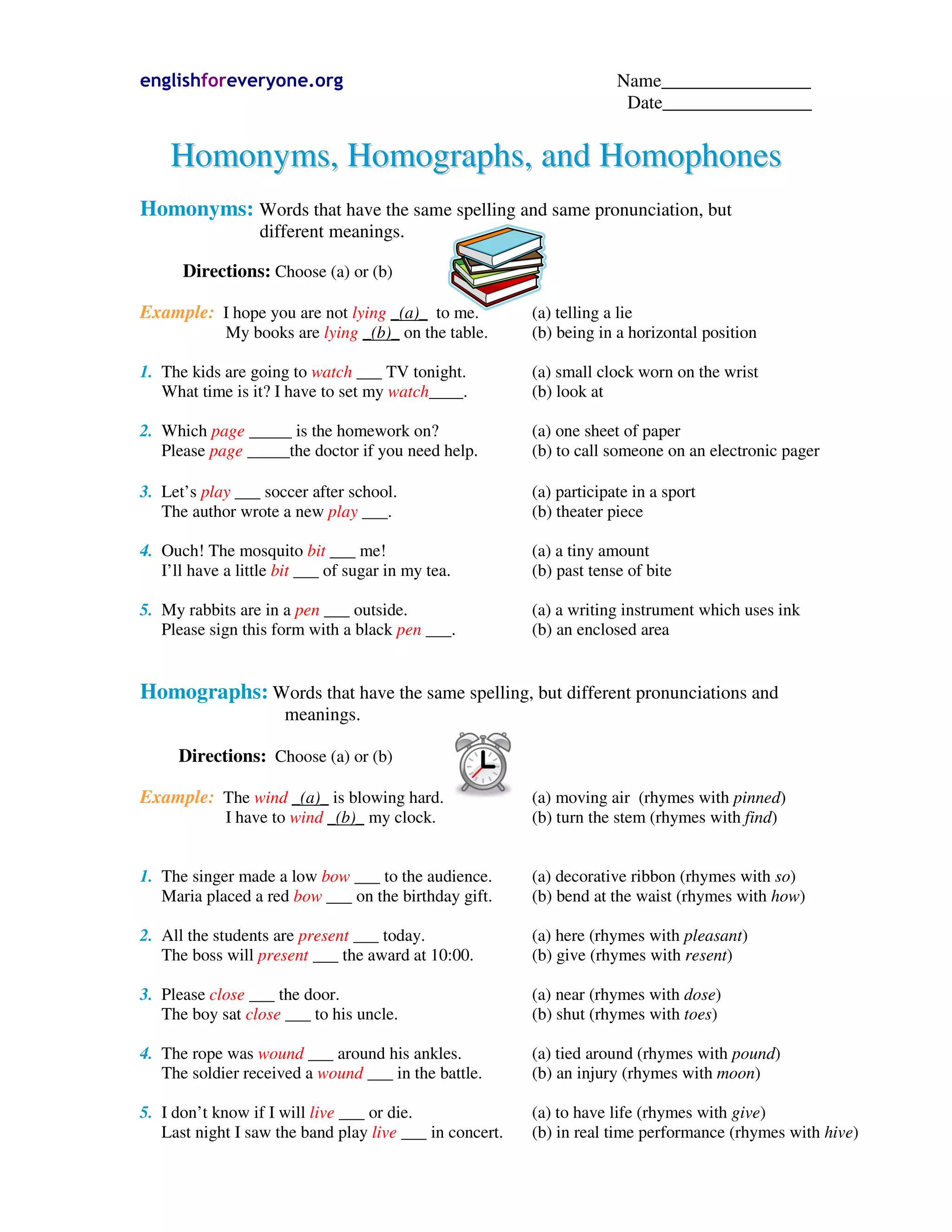 Homonyms, homographs, homophones | PDF