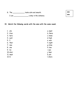 homophones worksheet