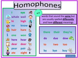 Homophones - Words that sound the same but have different meanings | PPTX