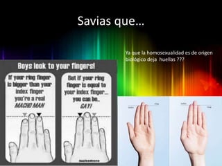 Savias que…

       Ya que la homosexualidad es de origen
       biológico deja huellas ???
 