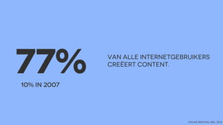 77%

van alle internetgebruikers
creëert content.

10% iN 2007

online briefing, bbc, 2013

 