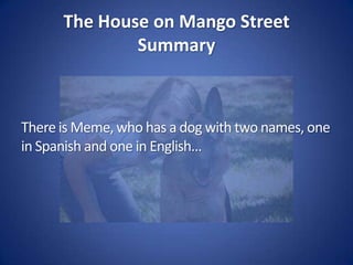 The House on Mango StreetSummary…and Louie the boy from Puerto Rico whose cousin steals a Cadillac one day and gives all the children a ride.