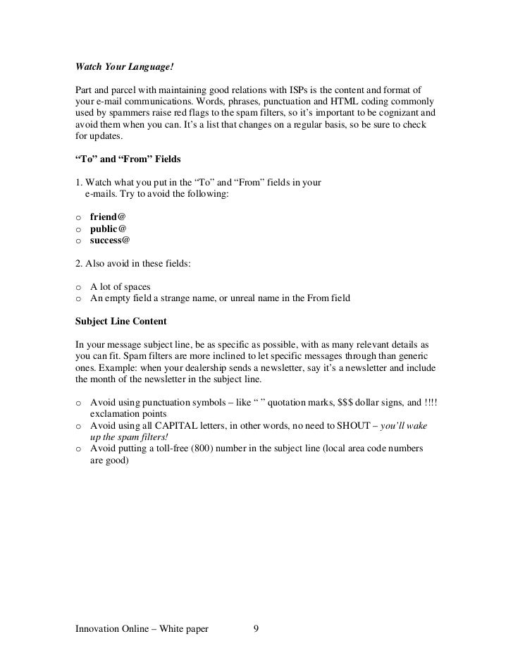 Honda Interactive Network White Paper How To Stop Spam Filte